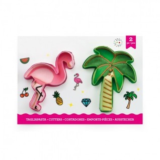 Lot de 2 emporte-pièces "Flamant rose et palmier"