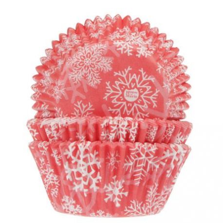 50 caissettes à cupcakes rouges flocons de neige