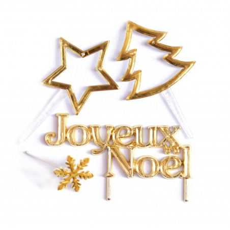 4 décors à gâteau dorés de Noël