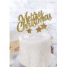 Topper pailleté pour déco de gâteau "Merry Christmas" - Doré