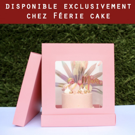 Boîte à gâteau haute rose carrée avec fenêtre - 21 x 21 x H36 cm