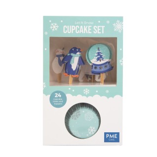 24 Caissettes à cupcakes et toppers "Let it Snow" PME Cake