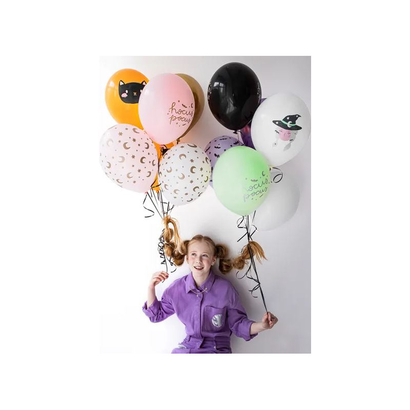 6 ballons de baudruche noir & doré pour fête d'Halloween