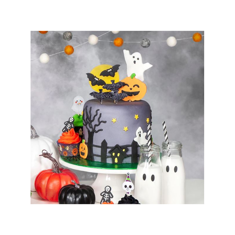 6 décors sucrés pour gâteau Chauve-souris Halloween
